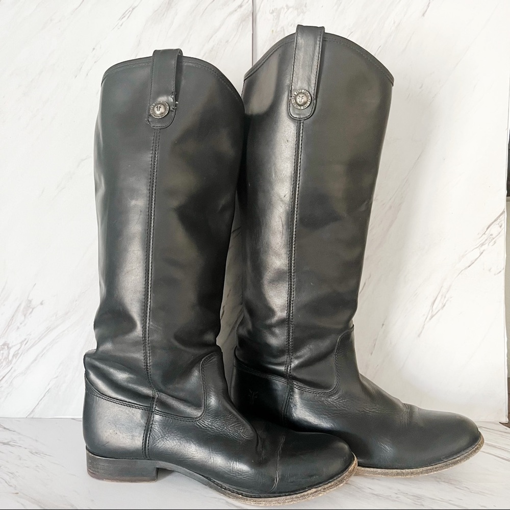 Frye Melissa button black tall leather low heel riding pull on boots size 7.5